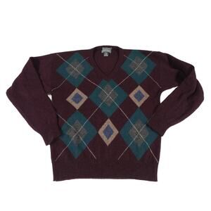 Lord & Taylor Vintage Lambswool Argyle Diamond Pattern V Neck Sweater Men's XL
